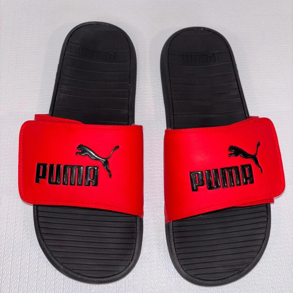 Puma‎ Red Black Slides Sandals Men's Size 12 Comfort Sport Slip On Shoes